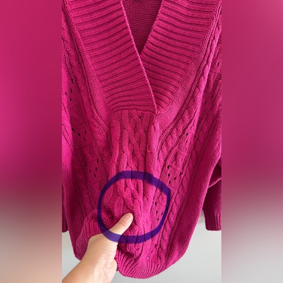 OHI Vintage Y2K Cable Knit Sweater Pink Deep V Neck Fit Sleeves slouchy style M - Picture 7 of 7